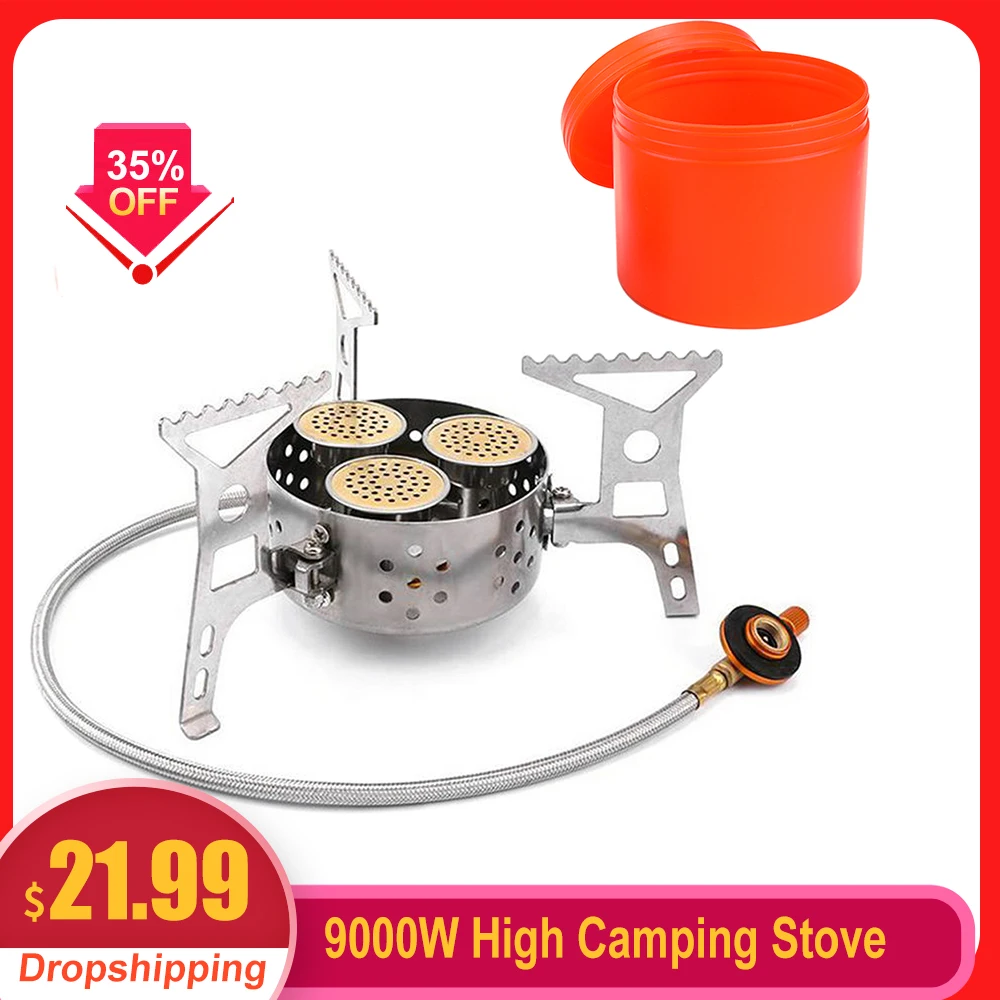 Туристическая горелка портативная газовая с тремя насадками и стальным плетеным