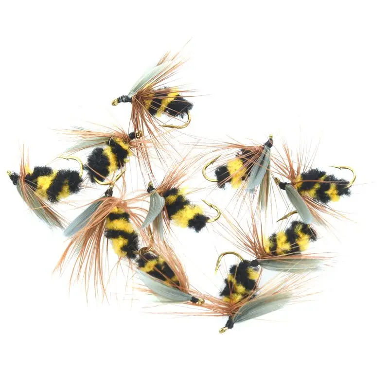 10Pcs 10 Artificial Bait Lure Bumble Bee Fly Trout Fishing Lures Bionic Honeybee | Спорт и развлечения