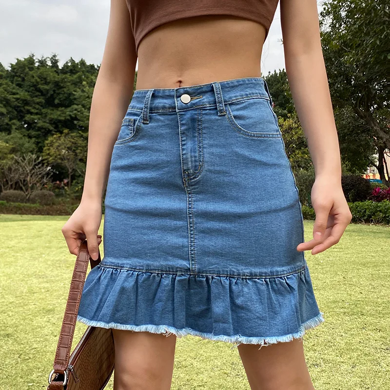 

Fashion Street Lns Wind Slim Casual Wild Bag Hip Ladle Pleated Short Skirt Denim Half Length Skirt Women's 2021 Summer New y2k