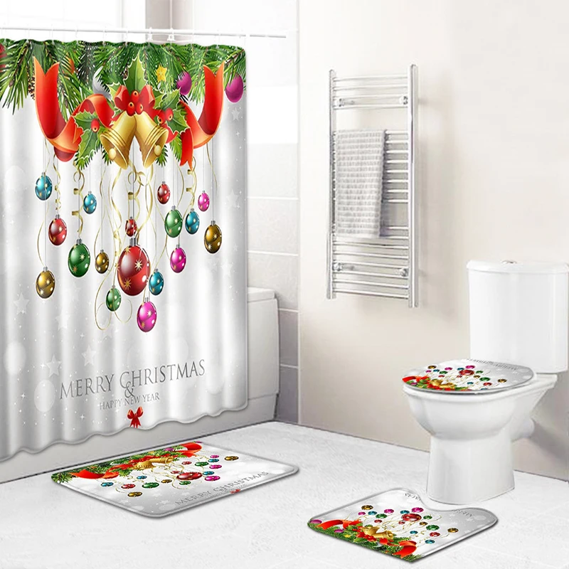 

3~4PCS Bathroom Set Non-Slip Rug + Toilet Lid Cover + Bath Mat + Shower Curtain