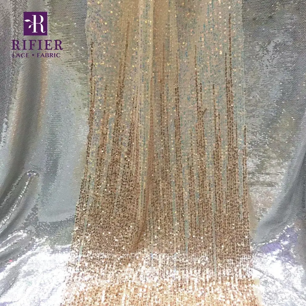 Эластичные африканские кружевные ткани с блестками градиентные золотистые
