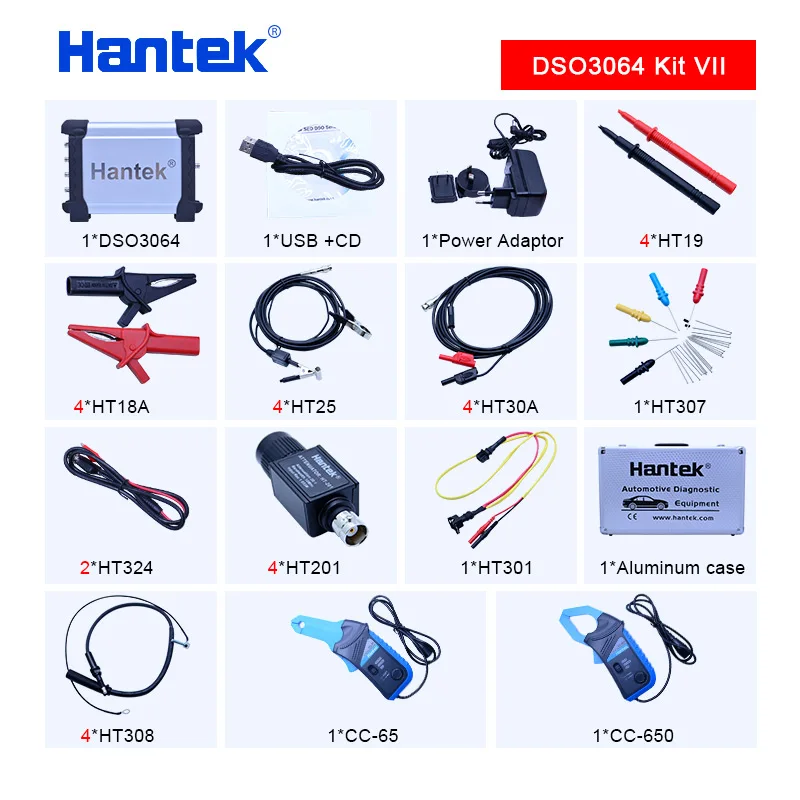 Hantek DSO3064 набор VII 4CH комплект автомобильного осциллографа для диагностики