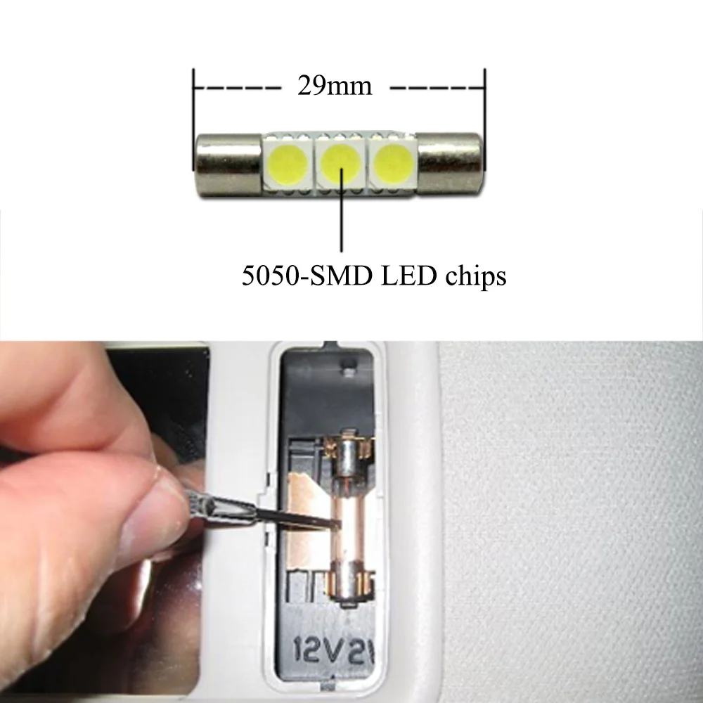 2 пары белых светодиодных ламп 3-5050-SMD 29 мм 6641 в стиле предохранителя для