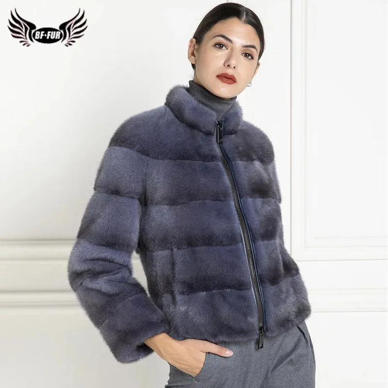 

Natural Women Warm Genuine Mink Fur Jacket With Zipper 2021 Winter Fur Overcoats Woman Luxury Real Mink Fur Coats Stand Collar