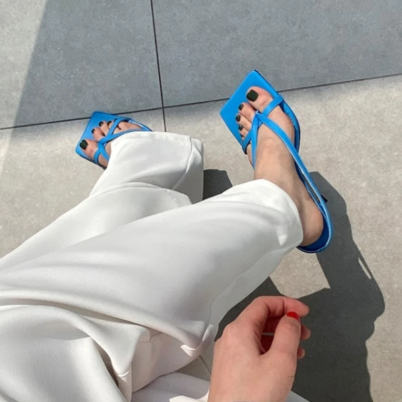 

Taoffen New Women Sexy Sandals Shoes Fashion Thin High Heels Shoes Women Good Quality Solid Color Slip On Slippers Size 34-40