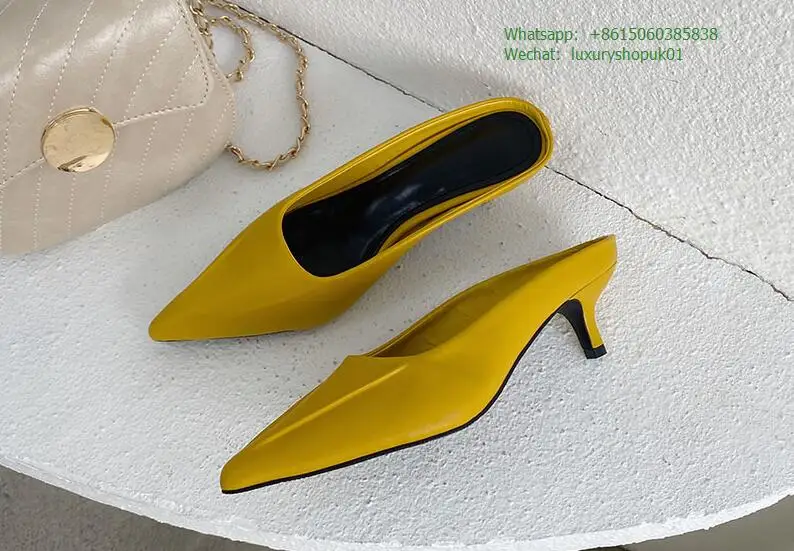 

Women Pointed Toe Slippers Mules sandal ladies Candy Colors Shallow Shoes Thin Mid Heels Fashion Casual Pumps Slip On Slippers