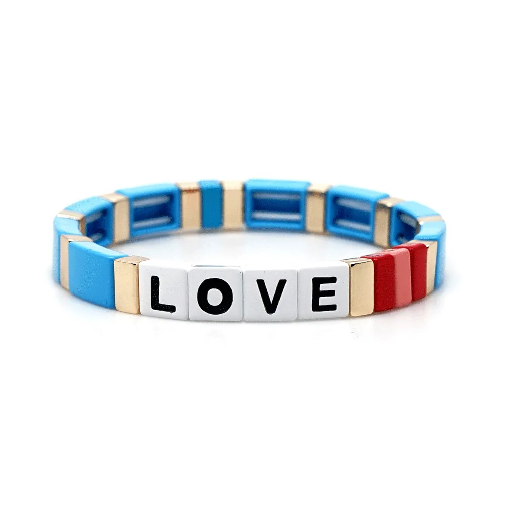 Shinus плиточный браслет для женщин и мужчин Pulseras Mujer женские любовные Браслеты с буквами красочные ювелирные изделия летние пляжные заводские магазины на заказ - Окраска металла: RO-B190001G