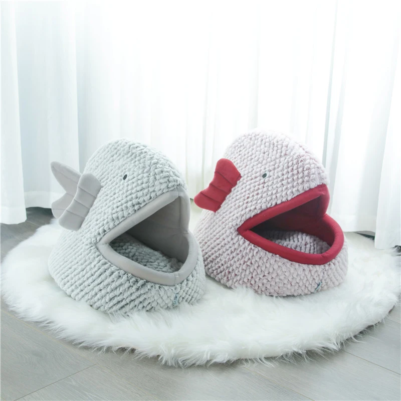 

Fish Shaped Sweet Cat Bed Warm Pet Basket Cozy Kitten Velvet Cushion Cat House Tent Washable Soft Small Dog Mat Bag Cave