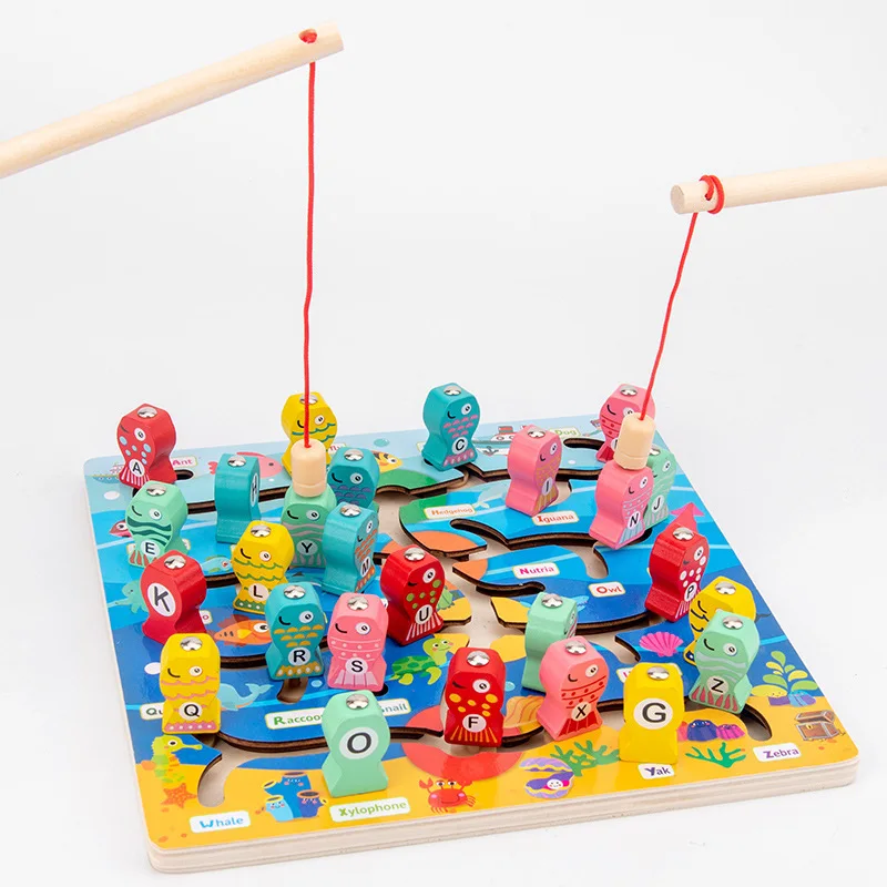 

Children Wooden Fishing Toys Exercise Hand-Eye Coordination Maze Moving Game Parent-Child Interaction Early Learning Sets