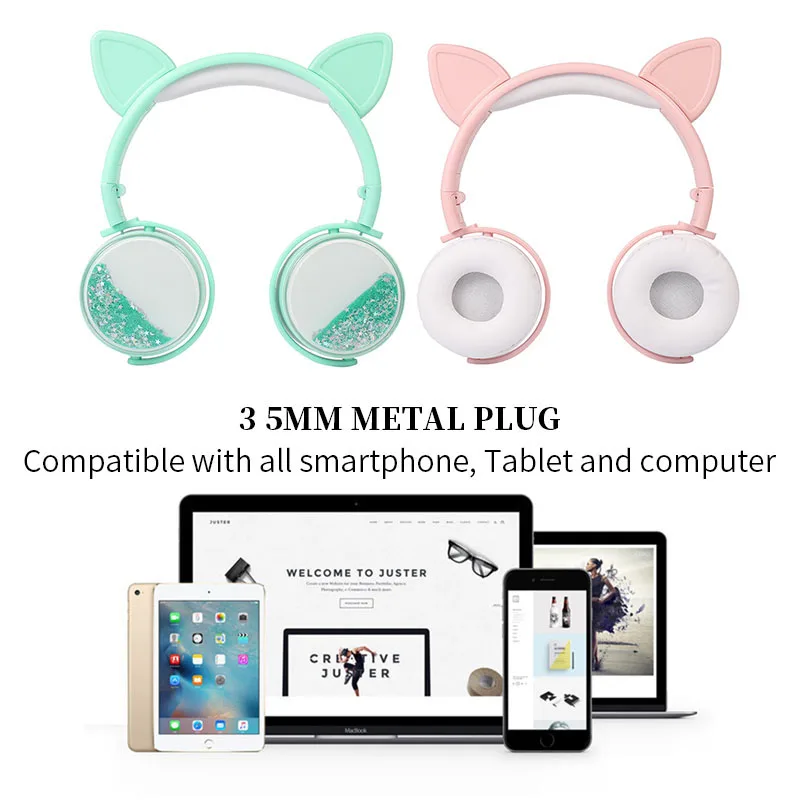 Гарнитура с кошачьими ушками жидкий зыбучий песок блестящие наушники микрофоном