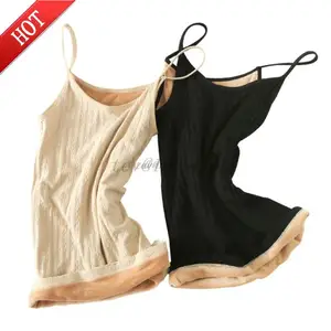 Женская зимняя утепленная майка из плюша, топ на тонких бретельках с V-образным вырезом, тонкая Однотонная рубашка