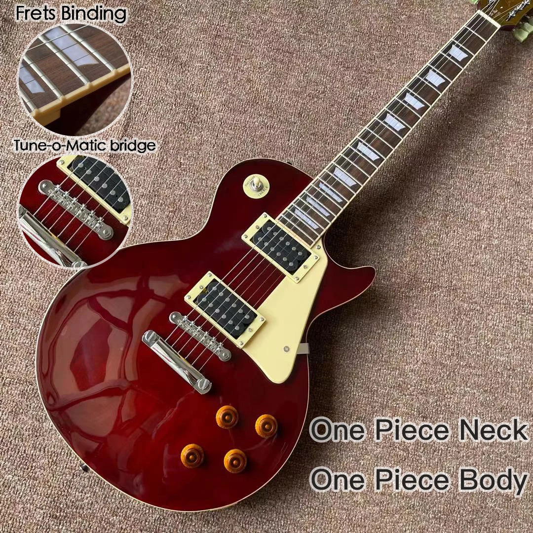 

one piece Neck one piece body electric guitar in sunburst ,Upgrade Tune-o-Matic bridge guitar Tiger Flame guitar red colour