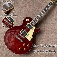 one piece neck one piece body electric guitar in sunburst upgrade tune o matic bridge guitar tiger flame guitar red colour