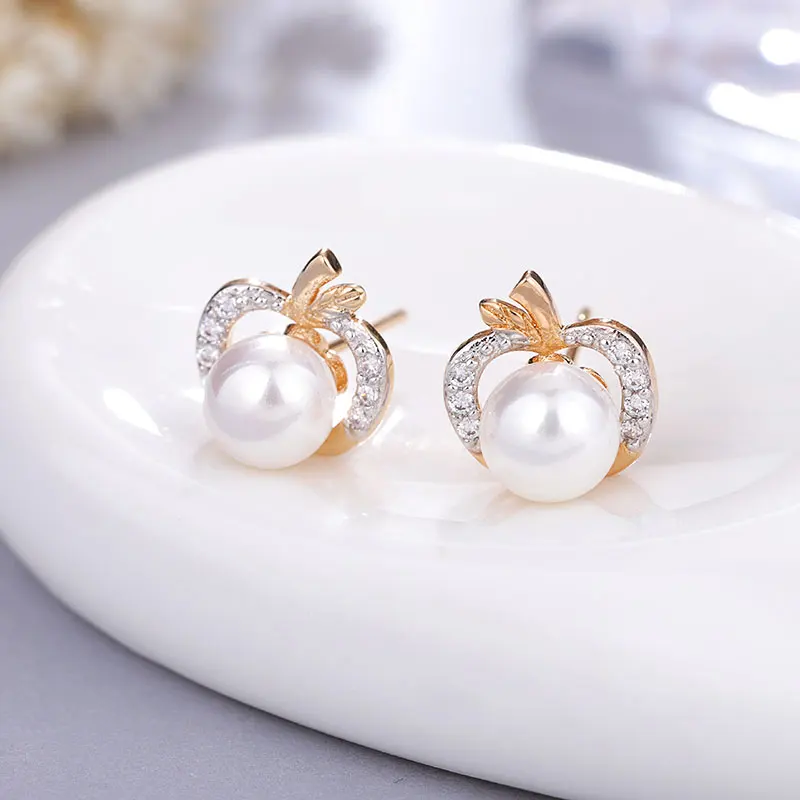 gold-apple MAIKALE, корейские жемчужные серьги-гвоздики, яблоко, звезда, пятиугольник, кубический цирконий, медь, золото, серебро, небольшой талисман, серьги для женщин, милый подарок - Окраска металла: gold-apple