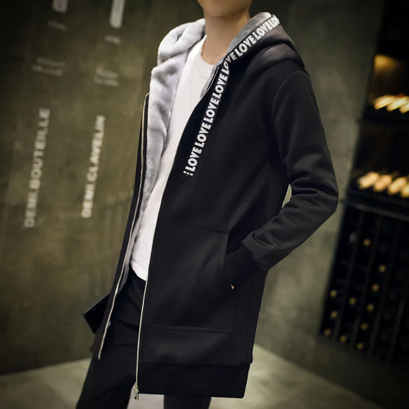 Men's Hooded Casual Shirt New Streetwear Hip Hop Zipper Fleece Sweatshirt Brand Hoodie Fashion Long Jacket | Мужская одежда