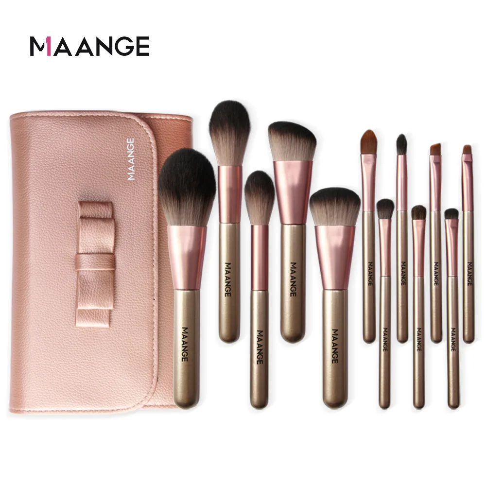 Набор кистей для макияжа MAANGE кисточки с ручкой и сумкой синтетического тона