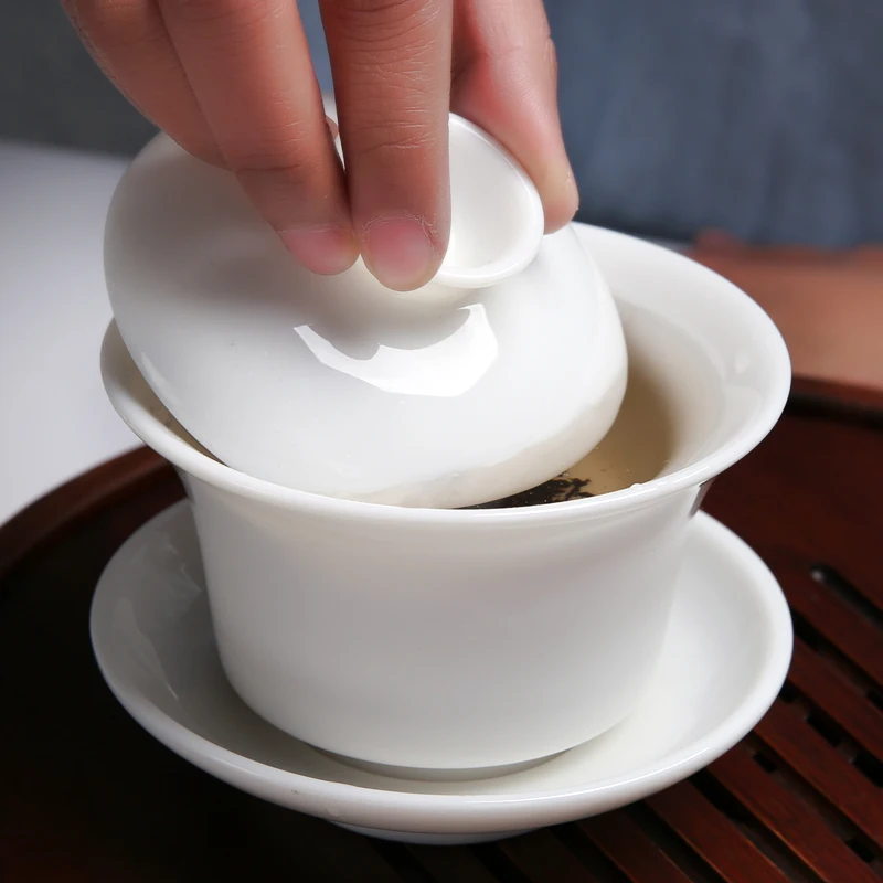 [GRANDNESS] китайская церемония Gaiwan пиалы для чая керамическая белая чашка из нефрита и фарфора 120 мл
