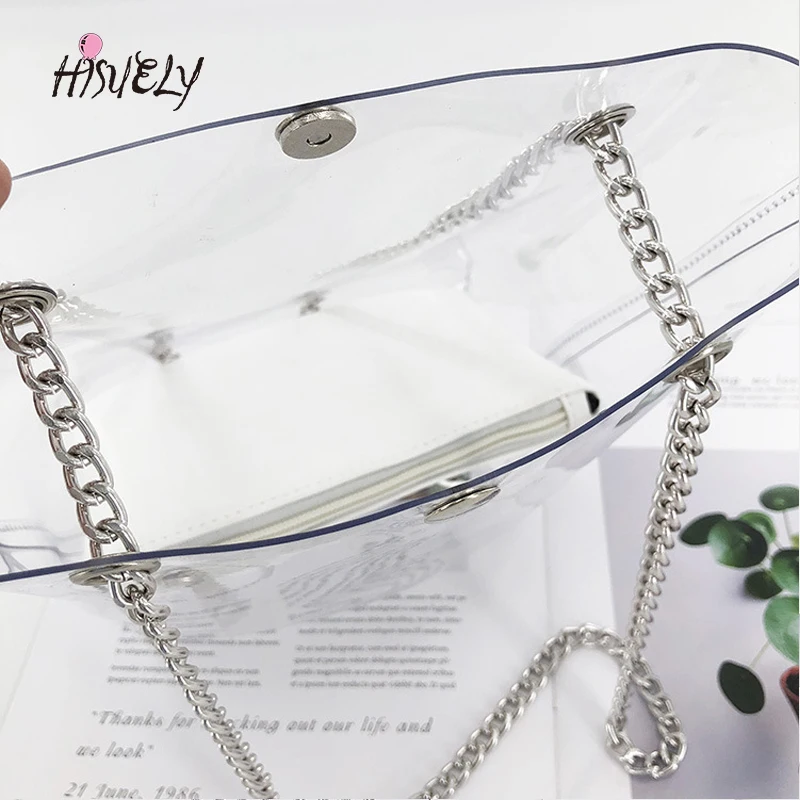 HISUELY горячая Распродажа голограмма прозрачная пластиковая сумка пляжная через