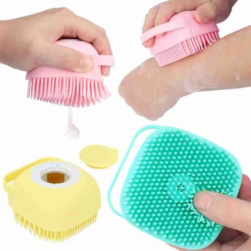 

Silicone Bath Body Brush with Shower Scrubber with Gel Dispenser Soft Massager Shower Brush Dog Shampoo Grooming Brushes Hooks