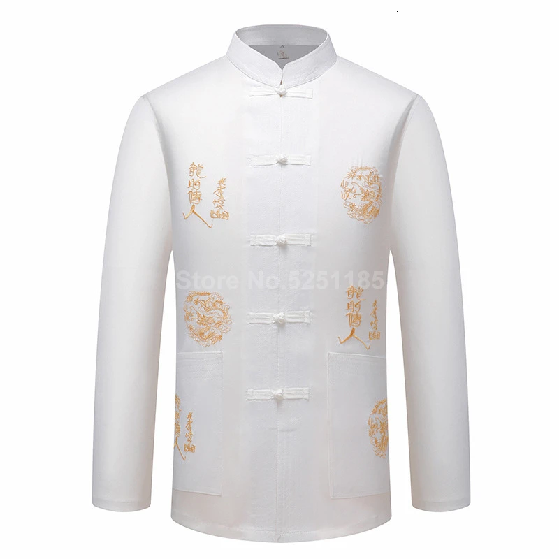 15 колооров традиционная китайская одежда для мужчин Топы Куртка Кардиган Дракон китайская рубашка сплошной ханфу Кунг фу Тай Чи Тан костюм