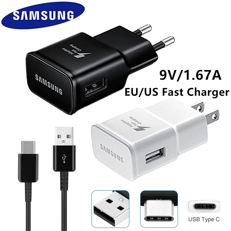 

15W Original Fast Charger Wall charge EP-TA200 US/EU/UK/AU Chargeur Cargador 1.2M USB Type-C Cable For Samsung S8 S9 S10 note8/9