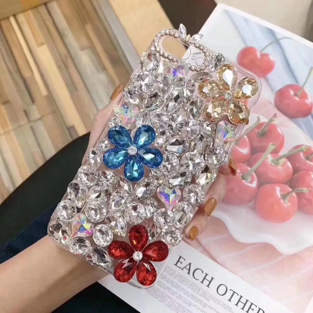 Handmade Phone Case +Strap Diamond Flower TPU+PC Cover for Samsung J3 J5 2015 J7 2018 J510 J710 J330 J530 J5PRO J730 J7PRO |