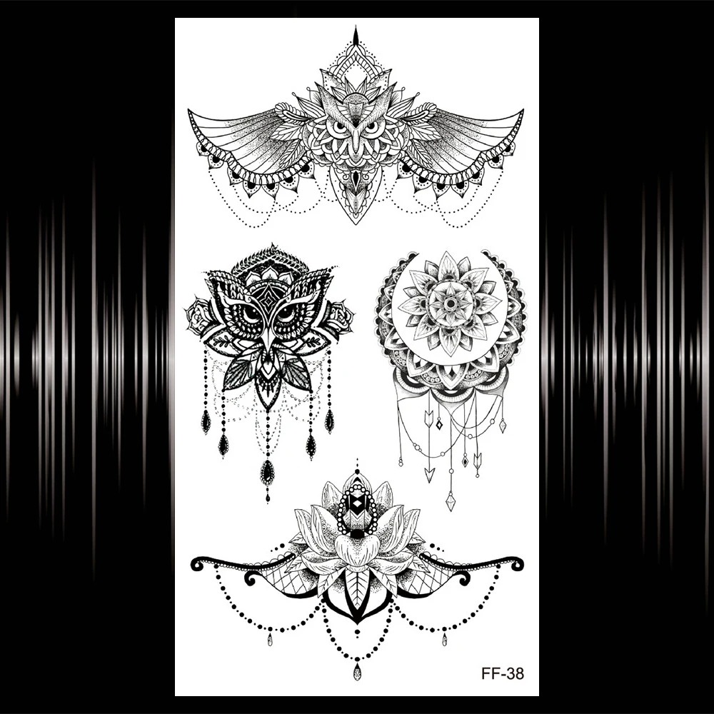 Временная татуировка с совой черной хной для женщин Ювелирное Украшение 3D розой
