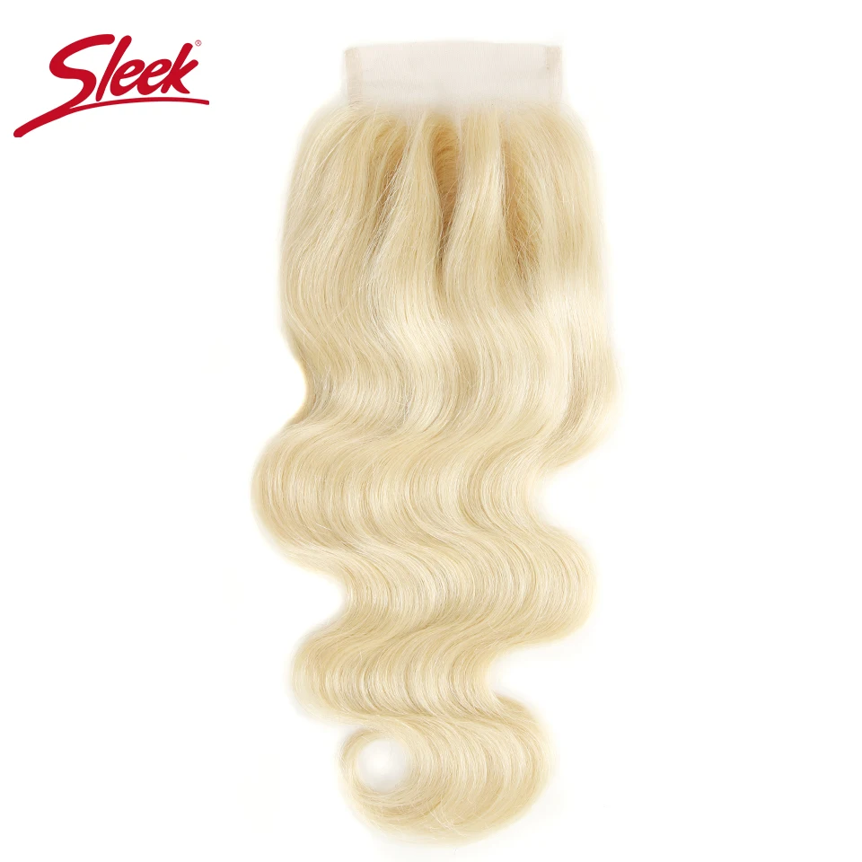 613 Body Wave Sleek бразильские прямые волосы/объемная волна 613 светлые волосы 4x4 швейцарские кружева закрытие волос Remy человеческие волосы /три части 8-20 дюймов - Цвет: 613 Body Wave