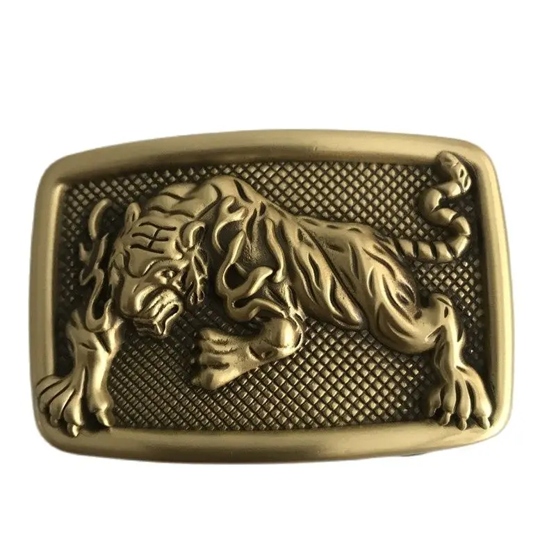

Retail Fashion Men's High Quality Cool Tiger Solid Brass Belt Buckle With Rectangle Metal Cowboy Belt Head For 4cm Wide Belt