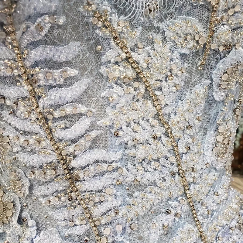 BGW HT41429 Light Blue Long Wedding Dress Lebanon Bead Off Shoulder Sexy Backless Cheap Formal Dress Karakou Algeria Barato