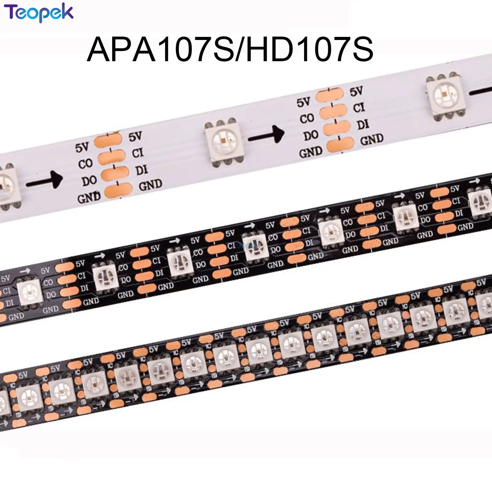 1m/5m High Density APA107 APA102 Upgrade Version RGB Strip Light HD107S Led Strip 30/60/144 pixels Black/White PCB DC5V