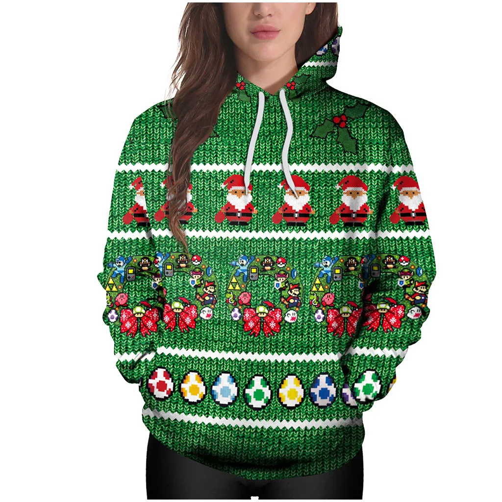 Свободные толстовки с принтом страуса Рождественский элемент Топ длинным