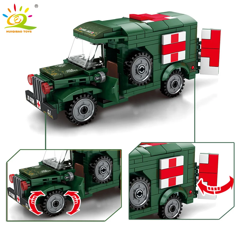 HUIQIBAO игрушки 262 шт. военный конструктор «скорая помощь» для детей совместимый лего WW2 автомобиль армейский грузовик солдат кирпичи