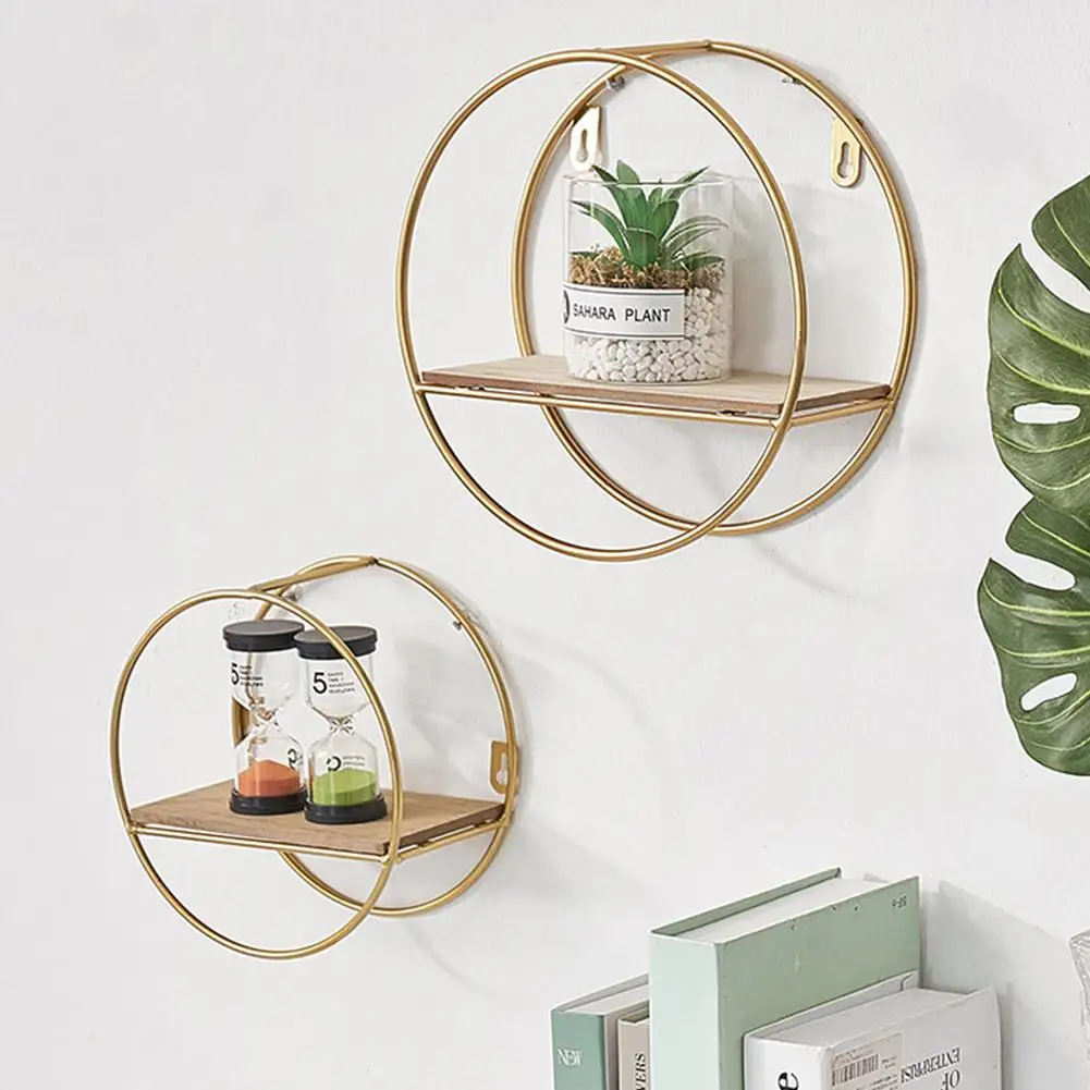 

Metal Wooden Storage Rack Wall Hanging Book Figurines Flower Pot Display Shelf