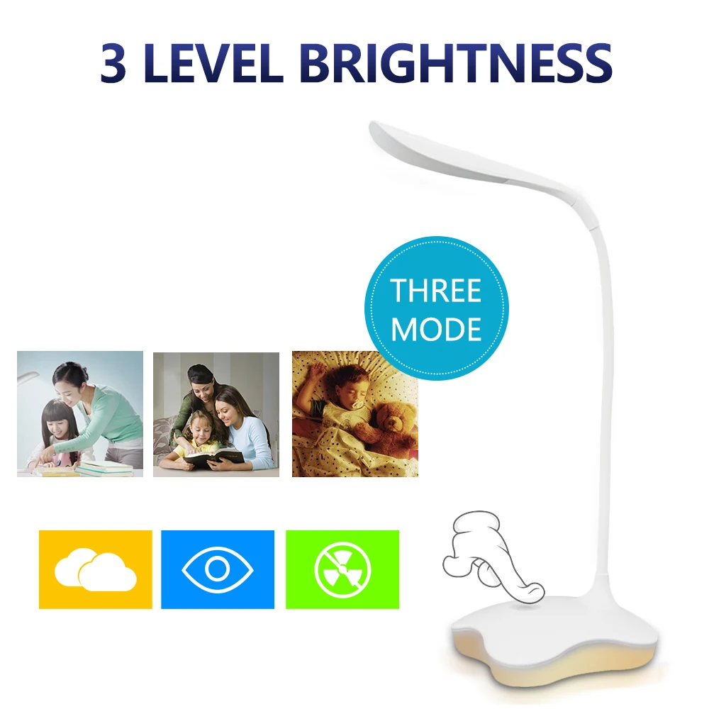 Finether USB Rechargeable LED Table Lamp Touch Sensor Dimmable 2-in-1 Portable Folding Night Lamp Desk Table Lamp