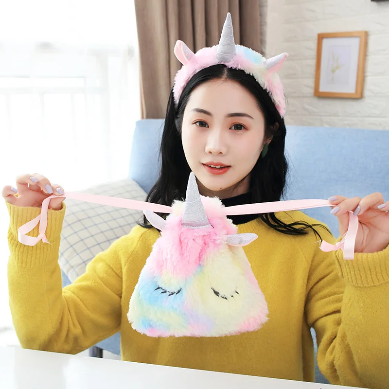 Фото Мультяшный милый Единорог плюшевый Eyemask застежка для волос обруч для волос Карманный чехол для монет обувь игрушки-животные кукла для детей девочек подарок на день рождения №3
