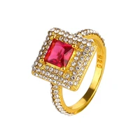 classic gold full rhinestones women finger signet ring hip hop shining iced out male rings with red square zircon stone jewelry