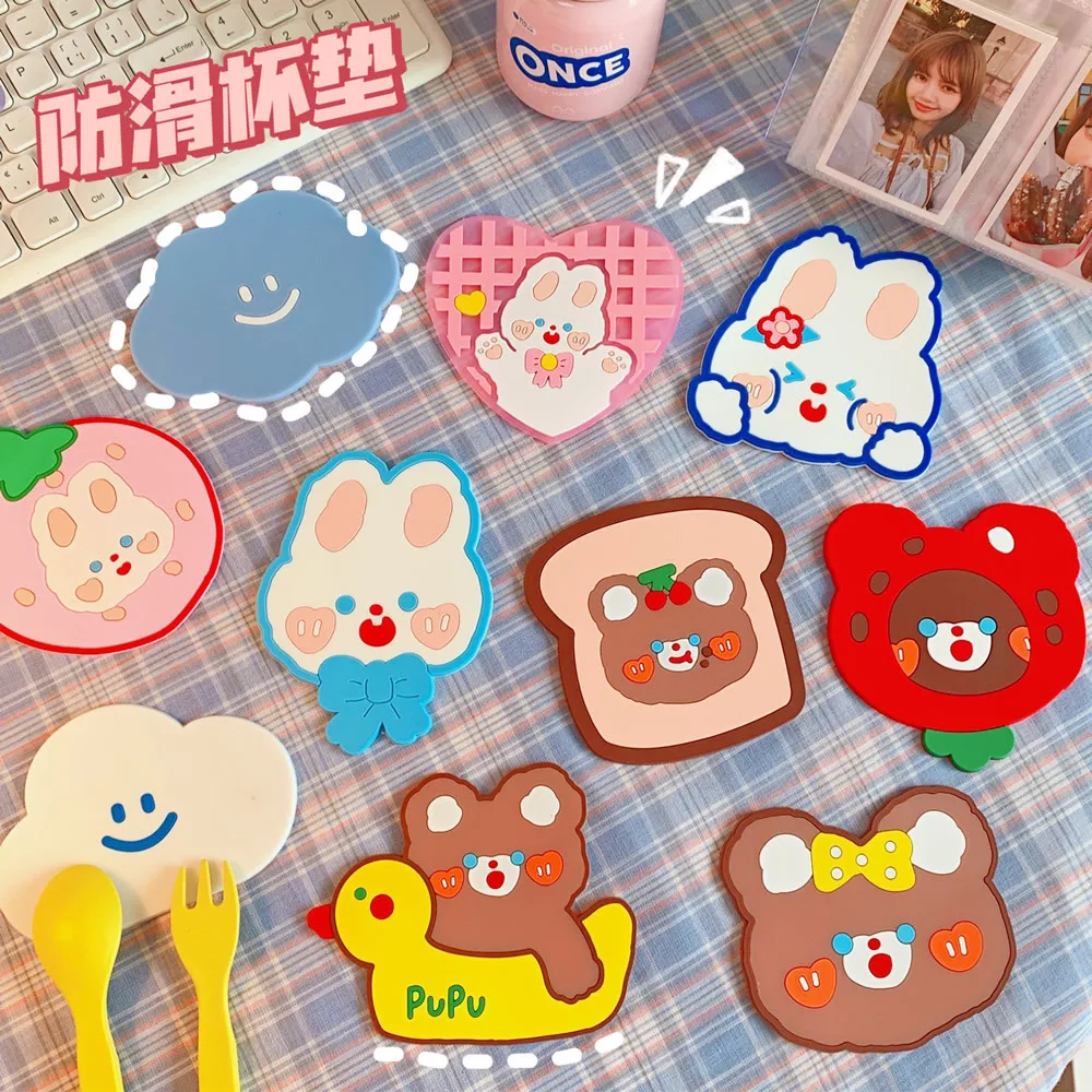 

Kawaii Ins Mouse Pad Anime Silicone Coaster Pad Cute Bunny Bear Cloud Cute Pad Heat Insulation Mat Household Pacement Table Mat