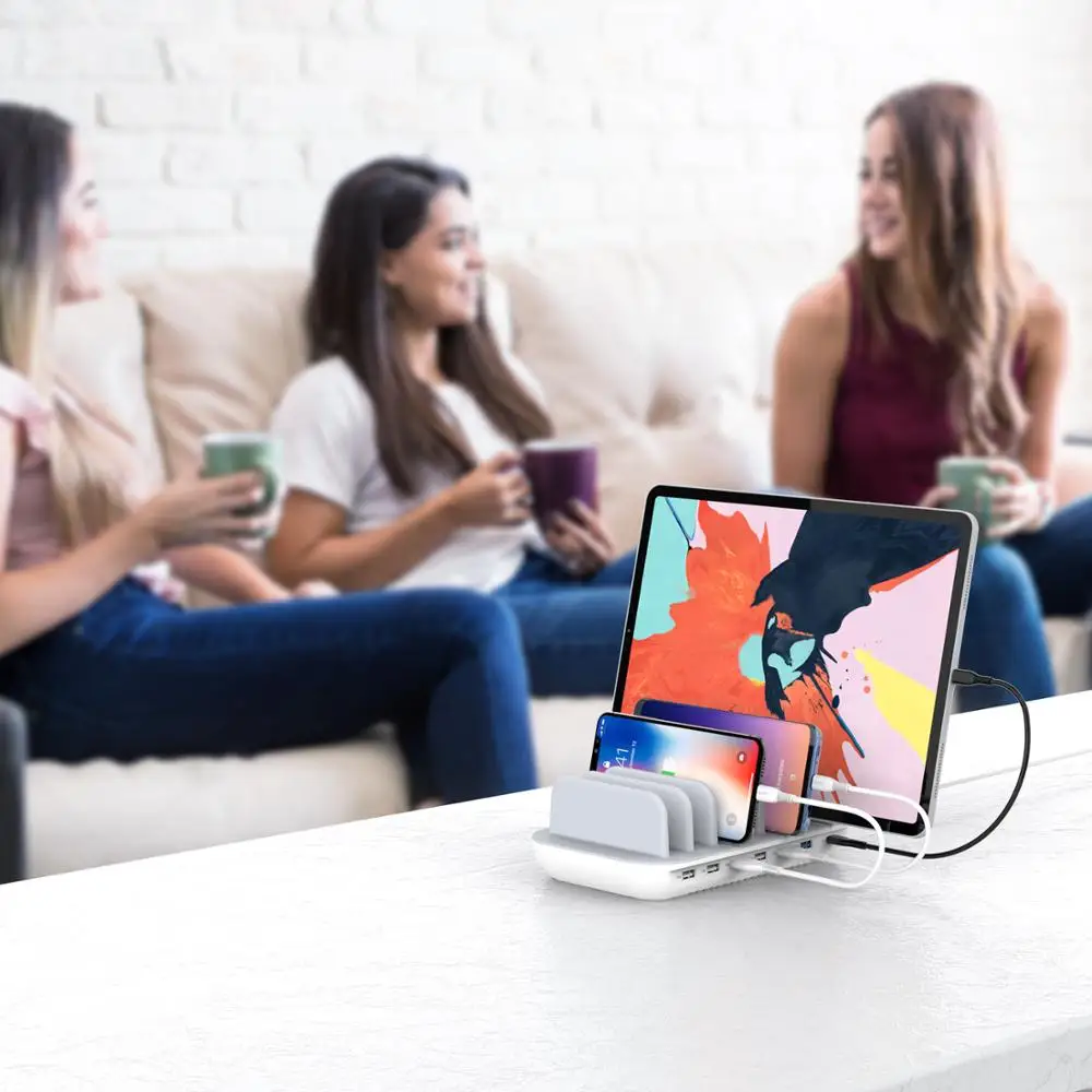 SooPii 60 Вт 7-портовая usb зарядная станция для нескольких устройств, быстрая зарядка с QC 3,0 и поставка питания 3,0 7 кабелей в комплекте