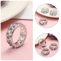 hollow out big small blue white stone finger ring