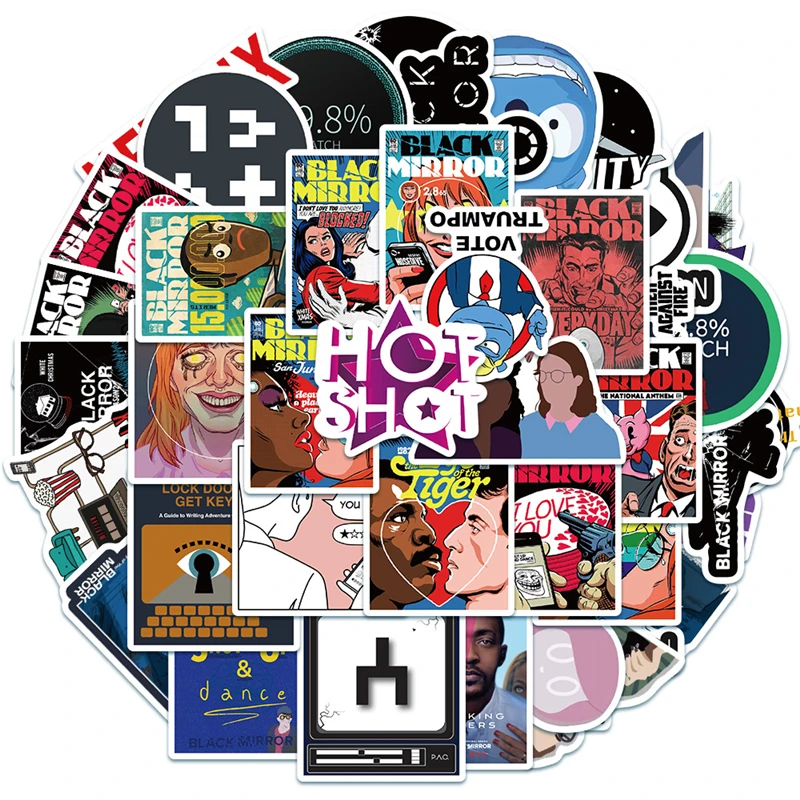 

50pcs/pack Classic TV Show Black Mirror Lable Stickers For Motorcycle Skateboard Notebook Computer Decal Cartoon Toy Trunk Etc（