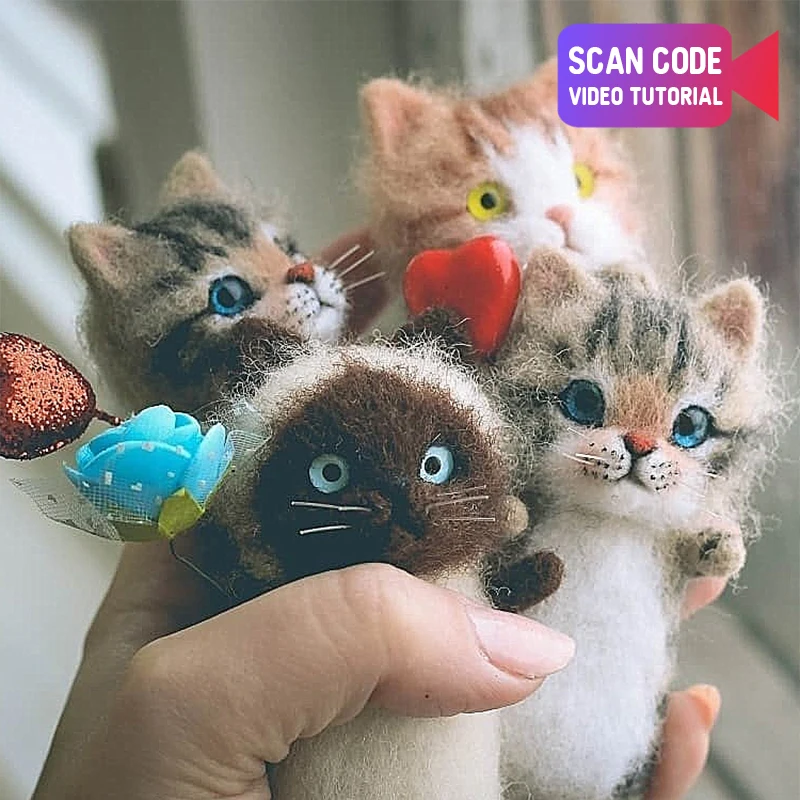 

Cute and Interesting handmade toys DIY wool felt cat kits unfinished plush doll poking music toy gift Non-finished product