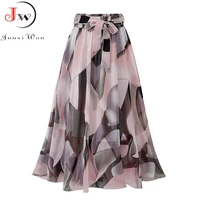 vintage floral print chiffon skirts women sprint summer korean a line pink streetwear high waist ladies midi skirt