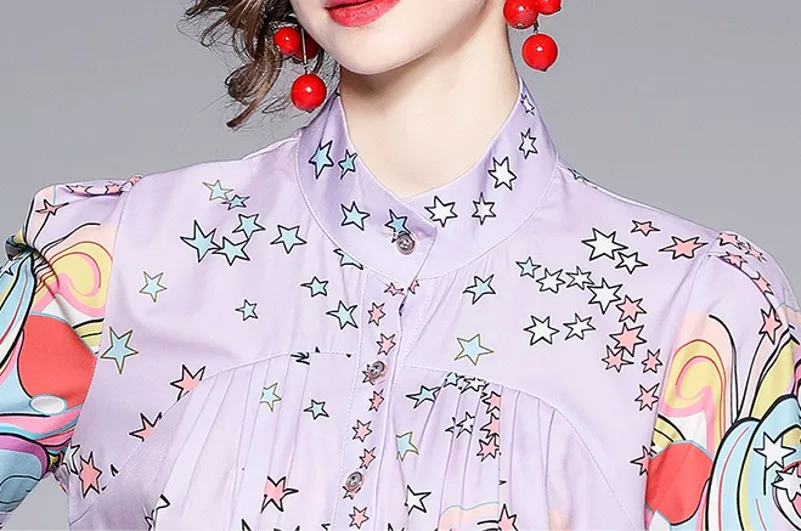 

2021 summer Two Pieces Sets fashion women stand Collar Short Sleeve print Shirts tops+ Flower Print Shorts Sets