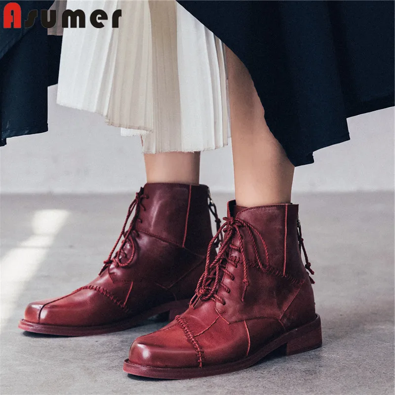 Женские ботильоны из натуральной кожи ASUMER с круглым носком на молнии низком