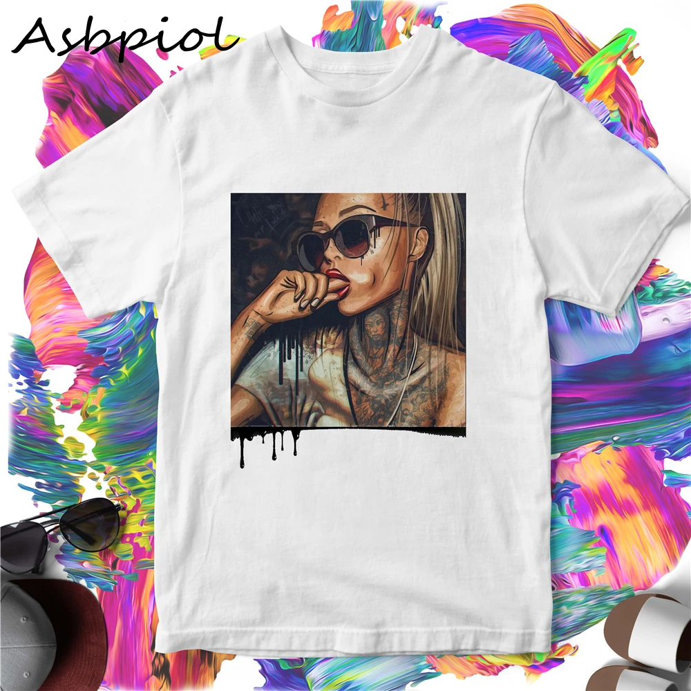 Повседневная Свободная Женская футболка из хлопка с круглым вырезом и принтом