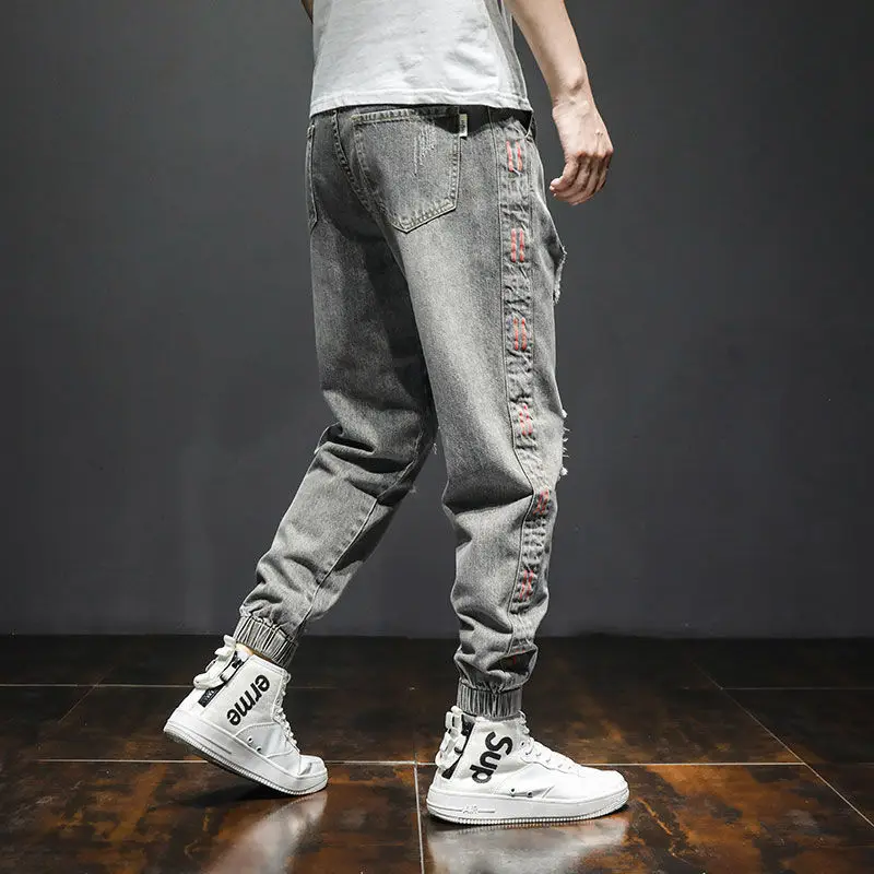 

New jeans men's loose holes Harlan personality hip-hop overalls casual pants daily wear big size clothes trouser