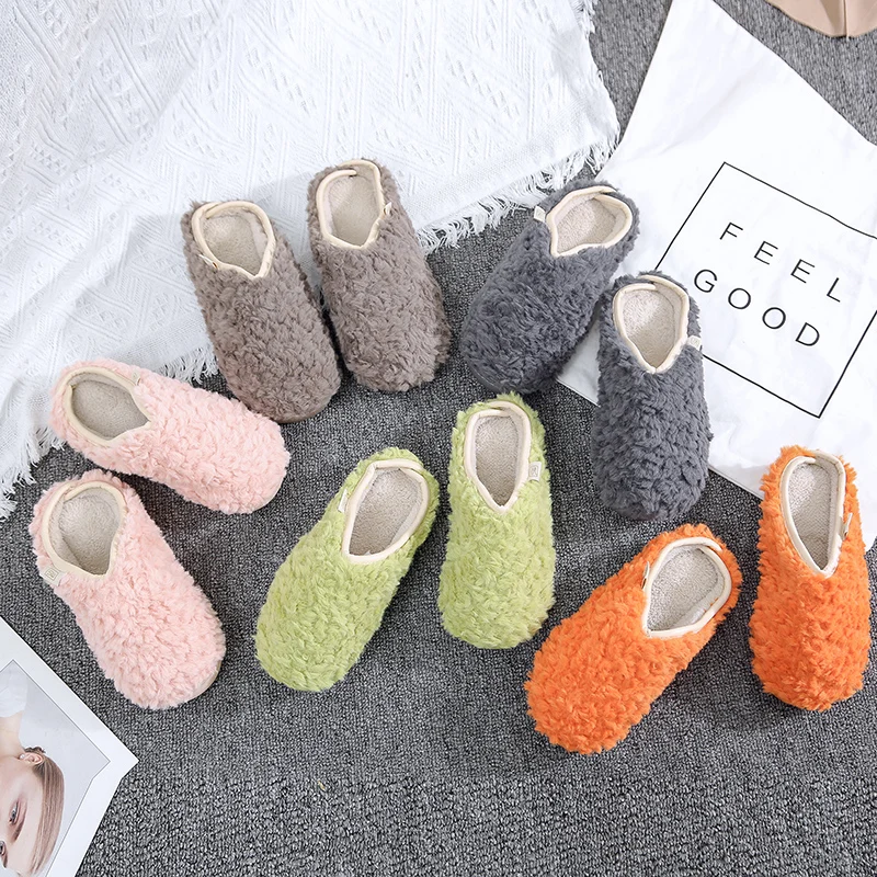 

Felt Winter Shoes Women Indoor Men Home Slippers Warm EVA Soft Platform Shoes Furry Slides Pantuflas De Mujer Mules Green Slides