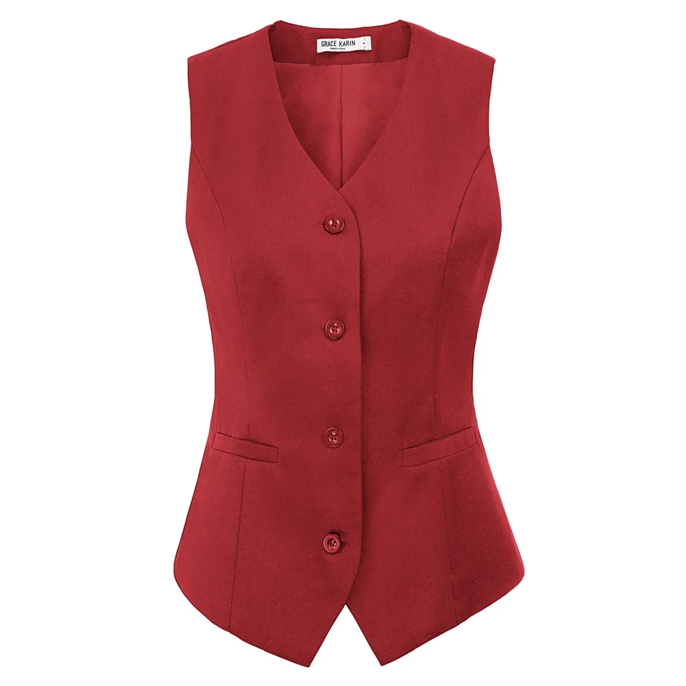 

Grace Karin Women Coat Sleeveless V-Neck Handkerchief Hem Retro Slim Jacket Fashion Casual Formal Solid Color Tops Female Ladies