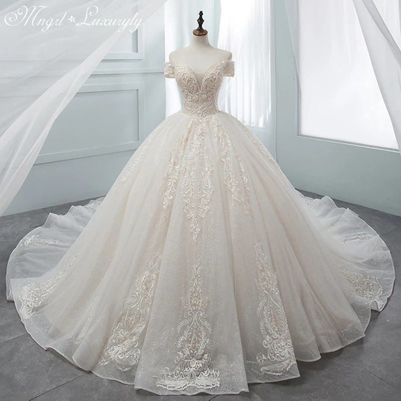 

Luxury Wedding Dresses Sleeveless Tube Top Three-dimensional Applique Embroidery Charming Gowns Hand-beaded Shiny Tulle